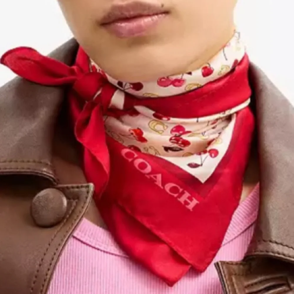 Sculpted, cherries, print silk bandana scarf - Picture 4 of 7